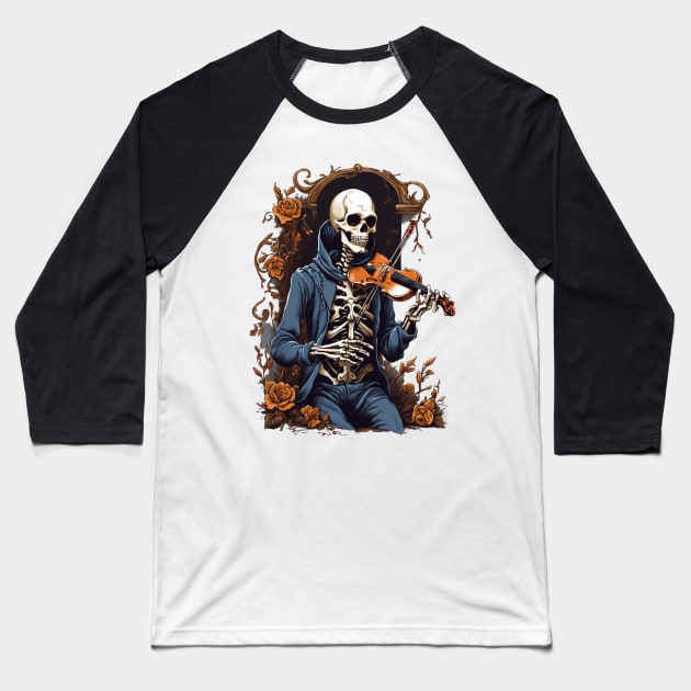 Skeleton Playing the Violin Baseball T-Shirt by Mysooni